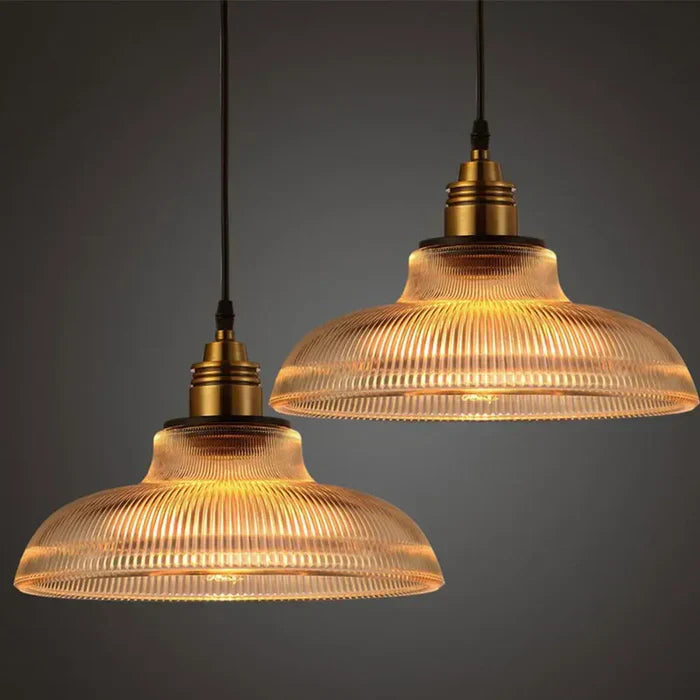 Vintage Café Hanglamp met Ribbelglas – Bistro Design Lamp voor Eettafel en Keuken
