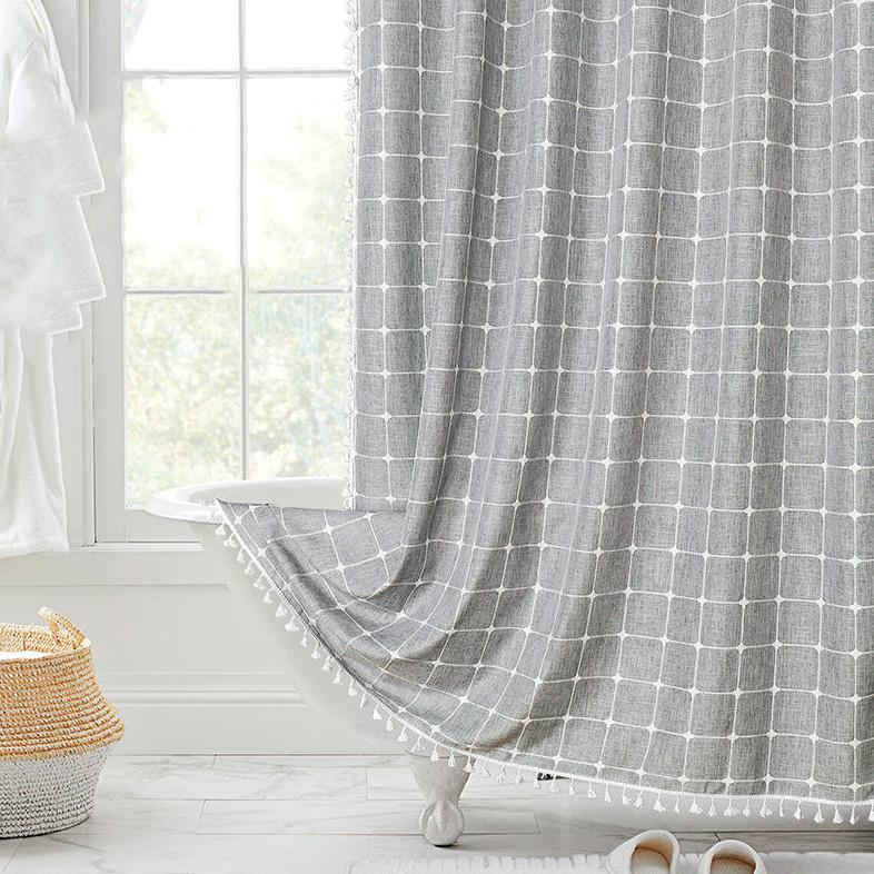 Bohemian Linnen Douchegordijn met Kwastjes – Waterdicht Design voor Badkamer