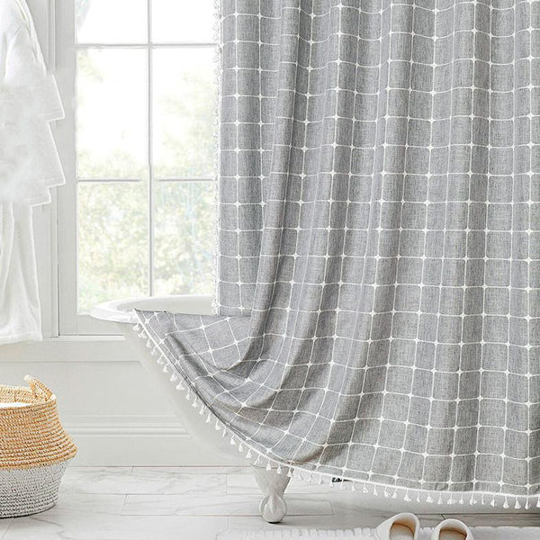 Bohemian Linnen Douchegordijn met Kwastjes – Waterdicht Design voor Badkamer