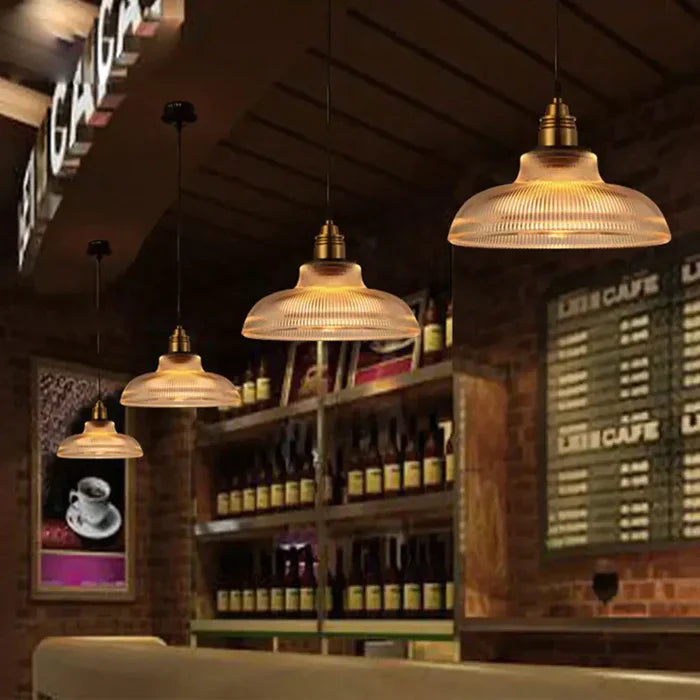 Vintage Café Hanglamp met Ribbelglas – Bistro Design Lamp voor Eettafel en Keuken