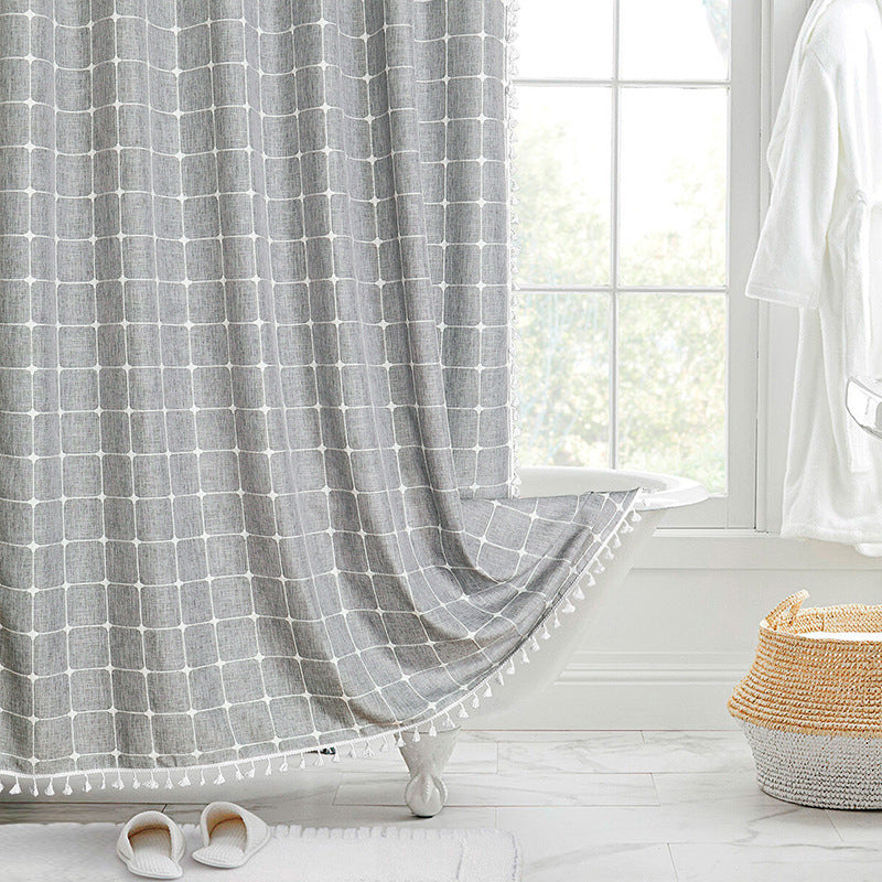 Bohemian Linnen Douchegordijn met Kwastjes – Waterdicht Design voor Badkamer