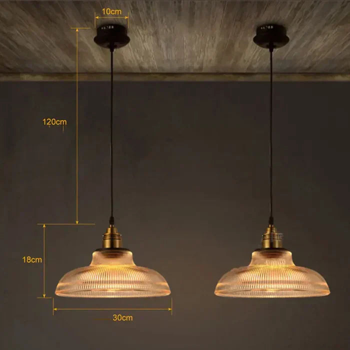 Vintage Café Hanglamp met Ribbelglas – Bistro Design Lamp voor Eettafel en Keuken
