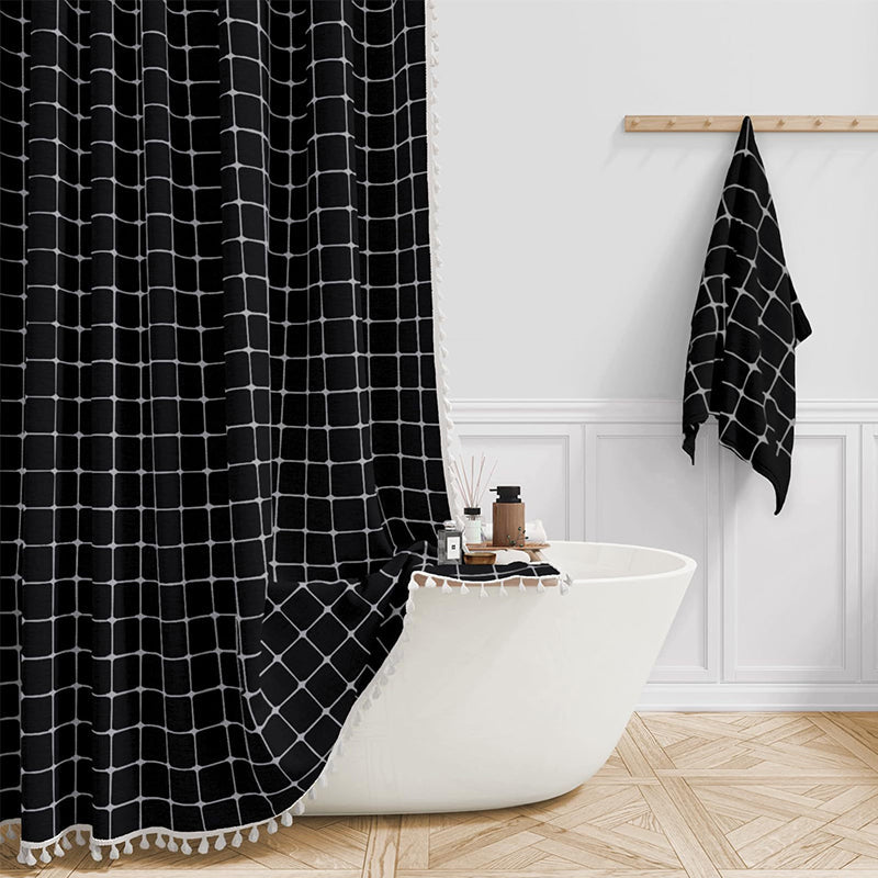 Bohemian Linnen Douchegordijn met Kwastjes – Waterdicht Design voor Badkamer