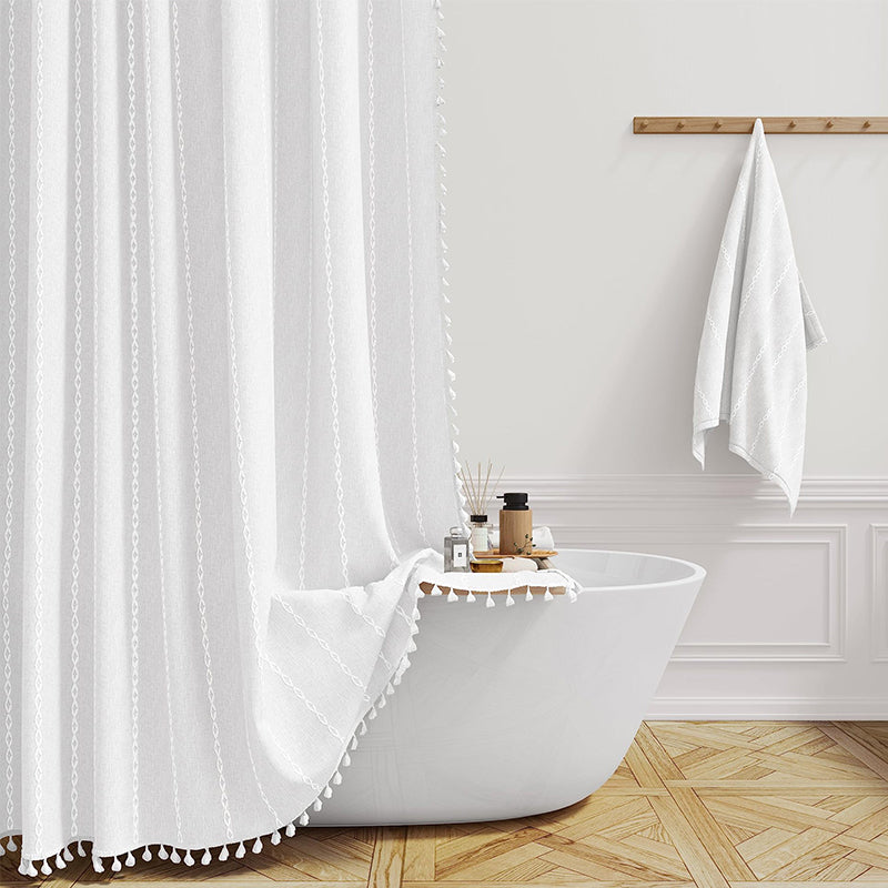 Bohemian Linnen Douchegordijn met Kwastjes – Waterdicht Design voor Badkamer