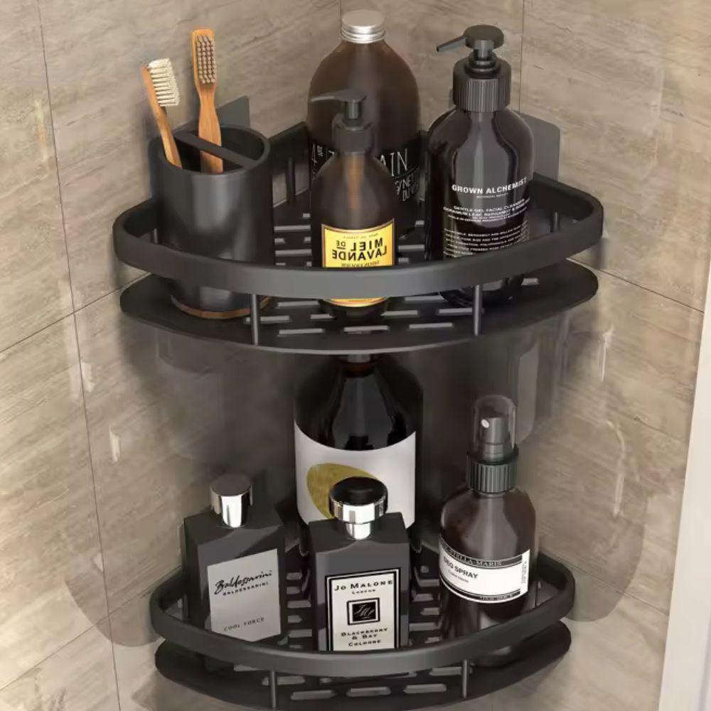 Hoek Doucherek Zonder Boren – Roestvrij Aluminium Badkamer Organizer
