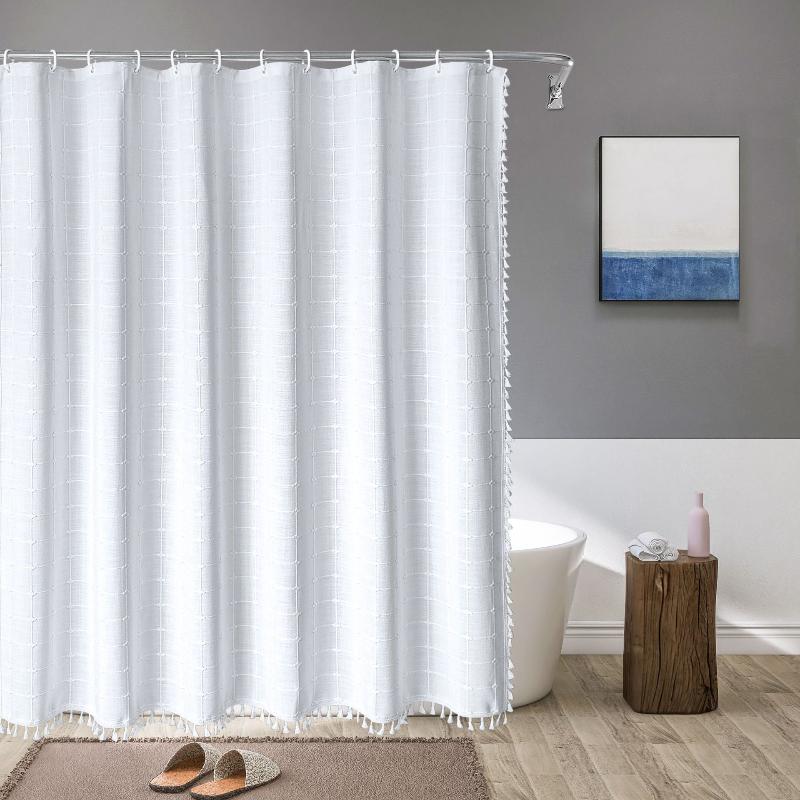 Bohemian Linnen Douchegordijn met Kwastjes – Waterdicht Design voor Badkamer