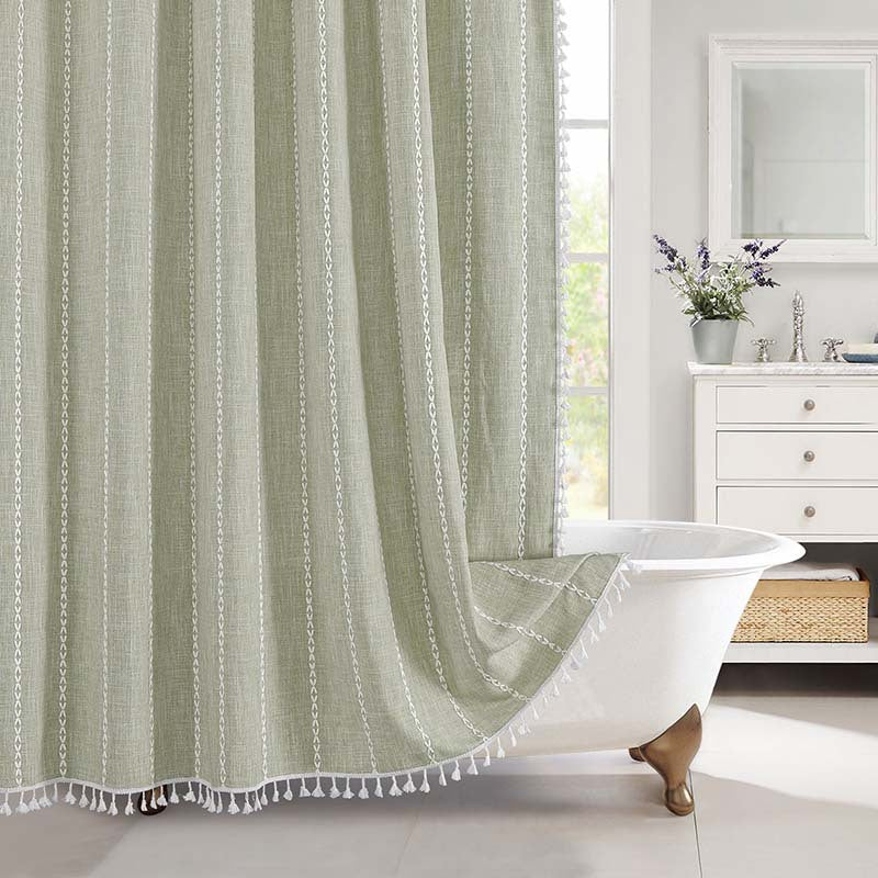 Bohemian Linnen Douchegordijn met Kwastjes – Waterdicht Design voor Badkamer