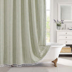 Bohemian Linnen Douchegordijn met Kwastjes – Waterdicht Design voor Badkamer
