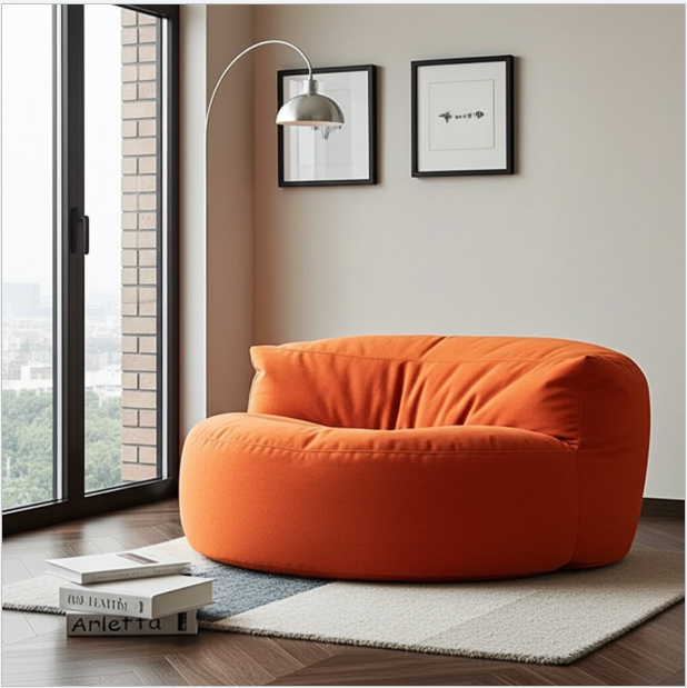 Fluwelen Zitzak Loveseat – Ronde Velvet Zitzak met EPS Vulling voor Woonkamer