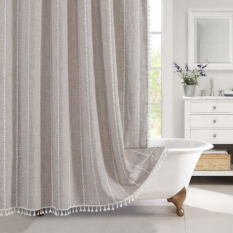 Bohemian Linnen Douchegordijn met Kwastjes – Waterdicht Design voor Badkamer