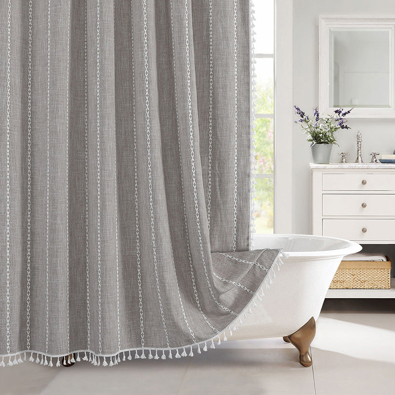 Bohemian Linnen Douchegordijn met Kwastjes – Waterdicht Design voor Badkamer