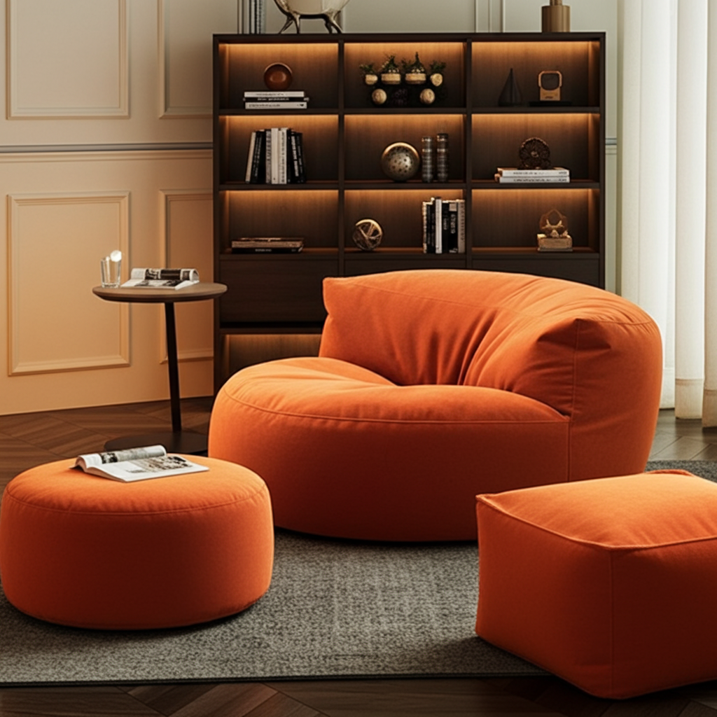 Fluwelen Zitzak Loveseat – Ronde Velvet Zitzak met EPS Vulling voor Woonkamer