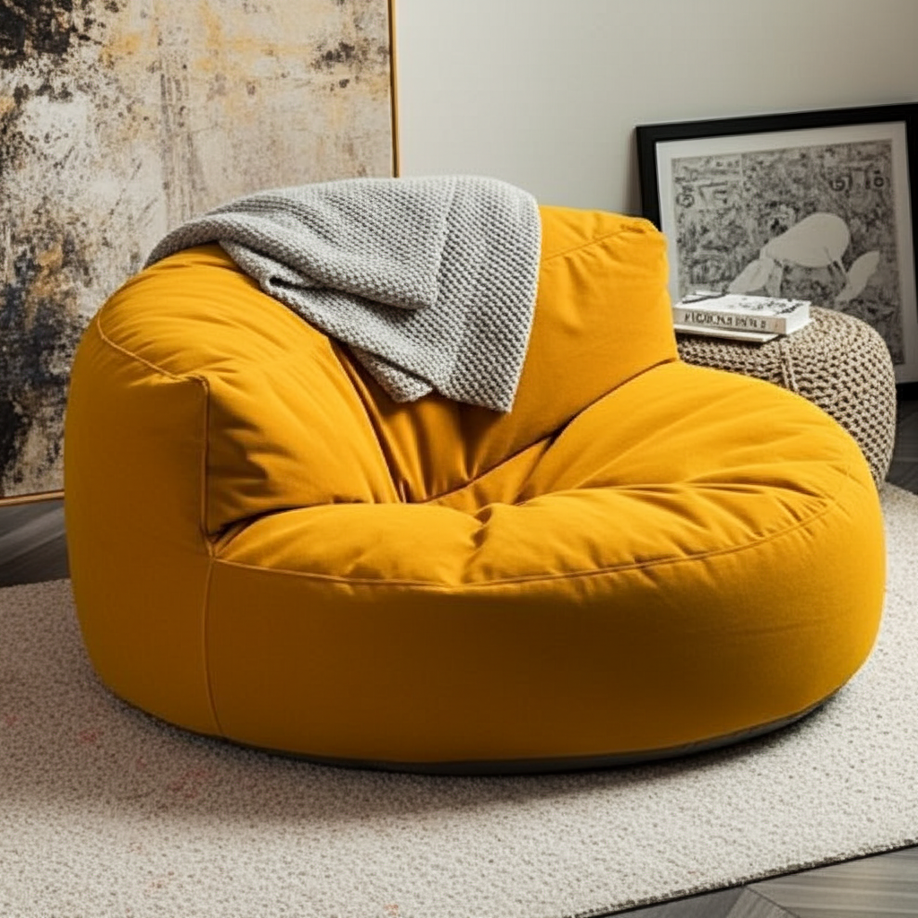 Fluwelen Zitzak Loveseat – Ronde Velvet Zitzak met EPS Vulling voor Woonkamer