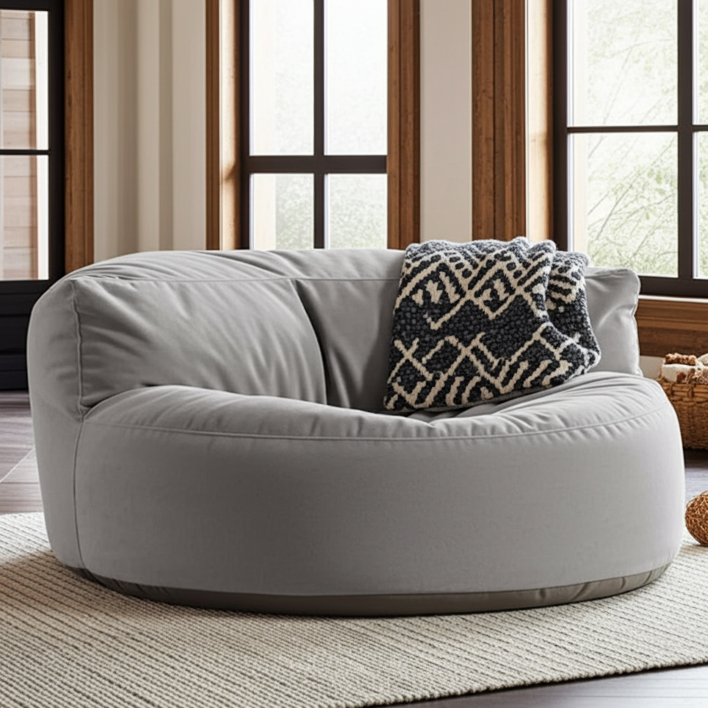 Fluwelen Zitzak Loveseat – Ronde Velvet Zitzak met EPS Vulling voor Woonkamer