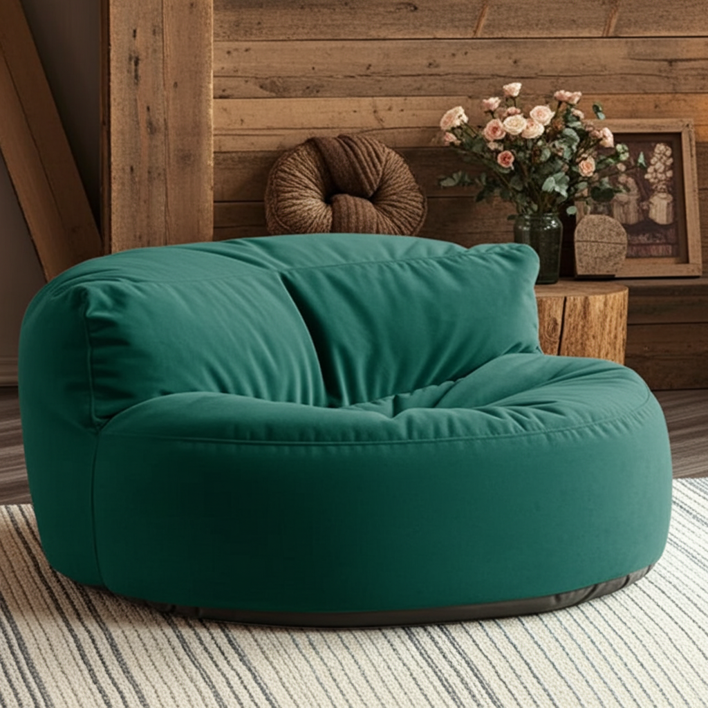 Fluwelen Zitzak Loveseat – Ronde Velvet Zitzak met EPS Vulling voor Woonkamer