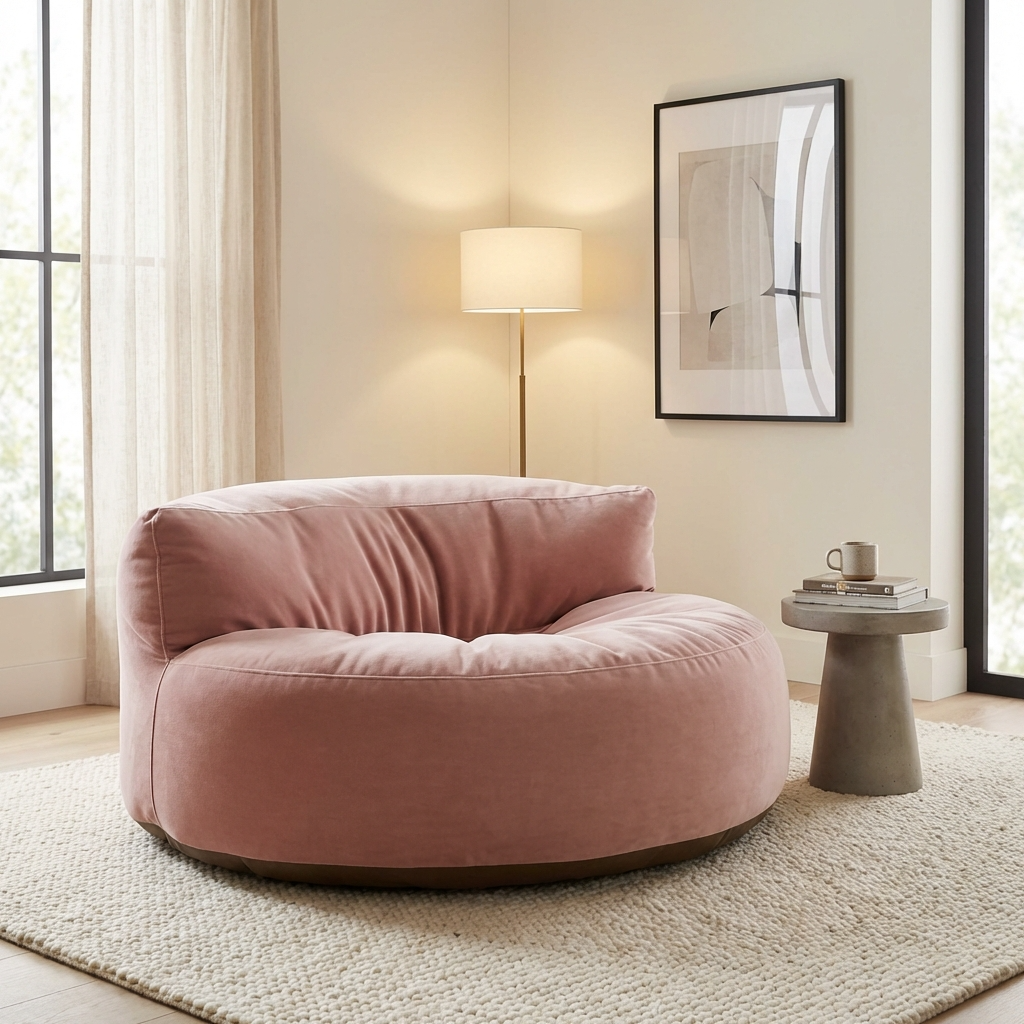 Fluwelen Zitzak Loveseat – Ronde Velvet Zitzak met EPS Vulling voor Woonkamer