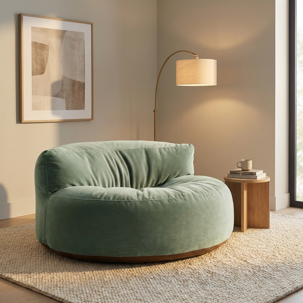Fluwelen Zitzak Loveseat – Ronde Velvet Zitzak met EPS Vulling voor Woonkamer