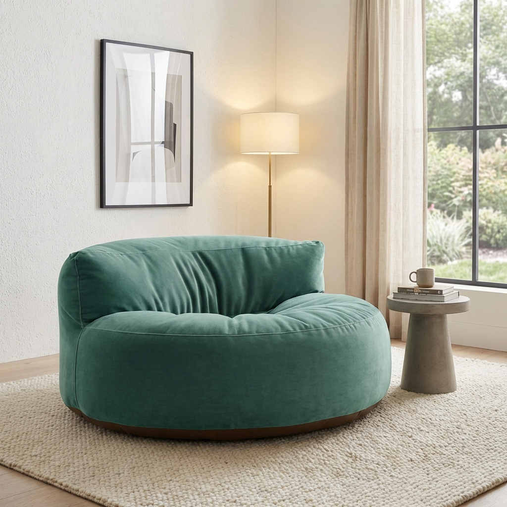 Fluwelen Zitzak Loveseat – Ronde Velvet Zitzak met EPS Vulling voor Woonkamer