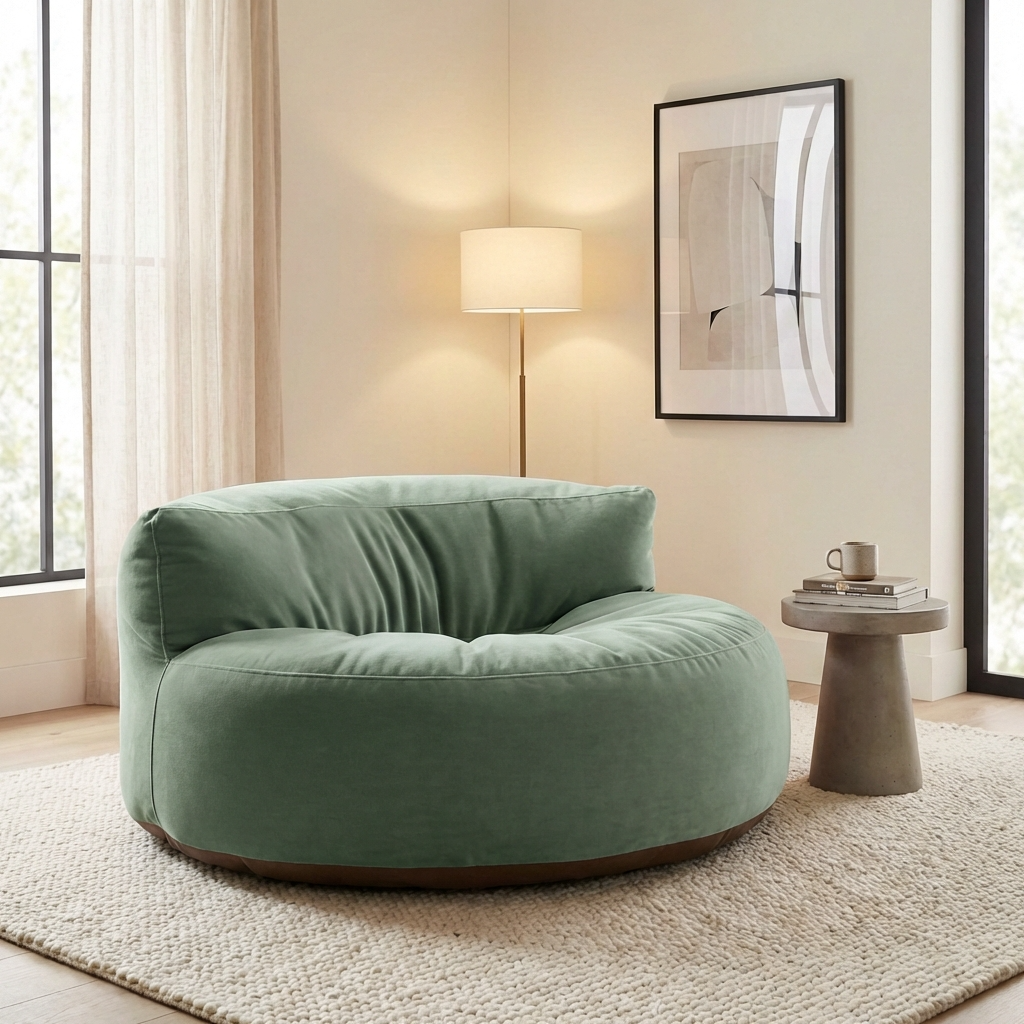 Fluwelen Zitzak Loveseat – Ronde Velvet Zitzak met EPS Vulling voor Woonkamer