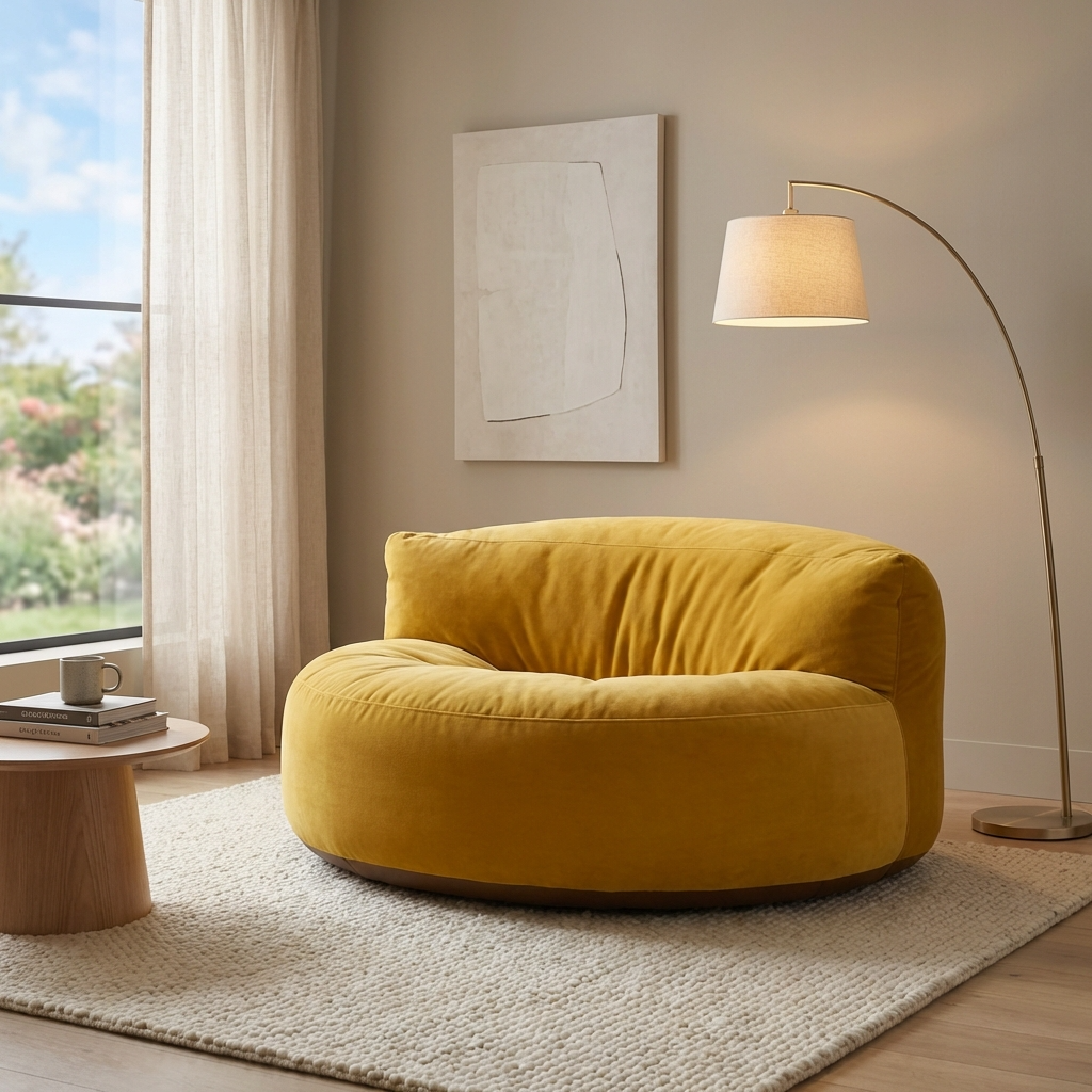 Fluwelen Zitzak Loveseat – Ronde Velvet Zitzak met EPS Vulling voor Woonkamer