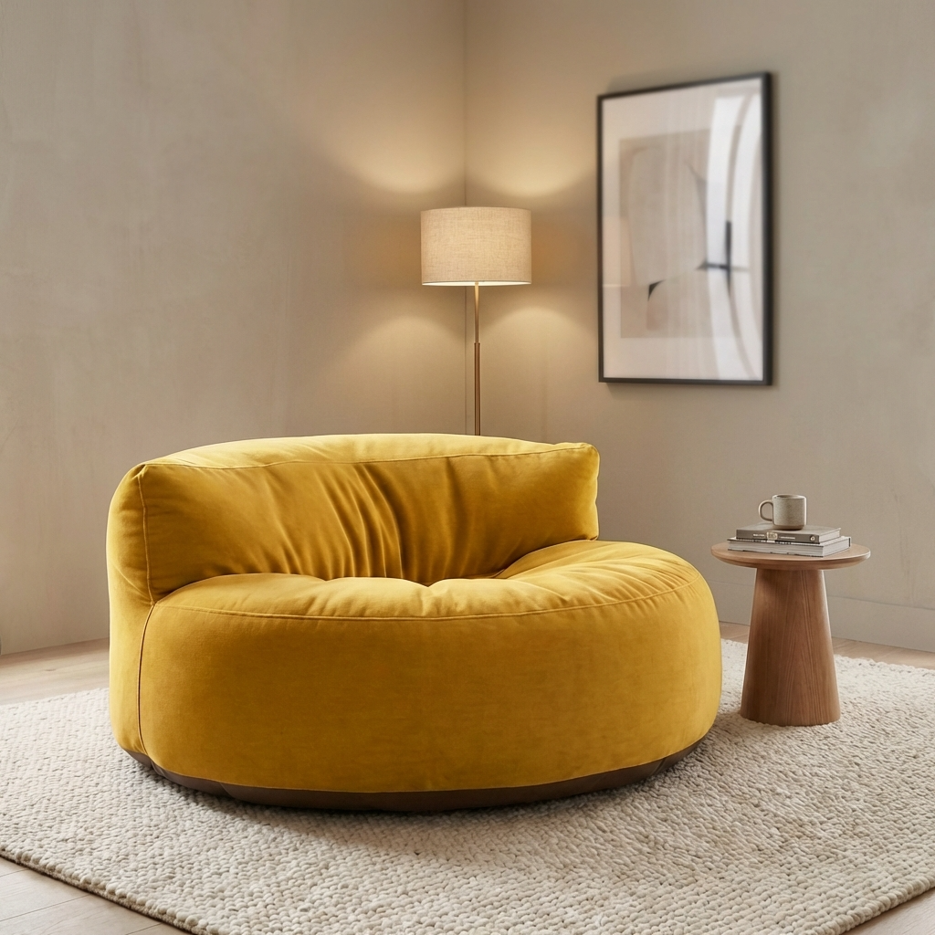 Fluwelen Zitzak Loveseat – Ronde Velvet Zitzak met EPS Vulling voor Woonkamer
