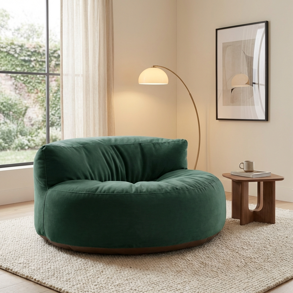 Fluwelen Zitzak Loveseat – Ronde Velvet Zitzak met EPS Vulling voor Woonkamer