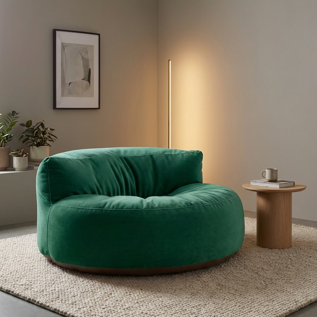 Fluwelen Zitzak Loveseat – Ronde Velvet Zitzak met EPS Vulling voor Woonkamer