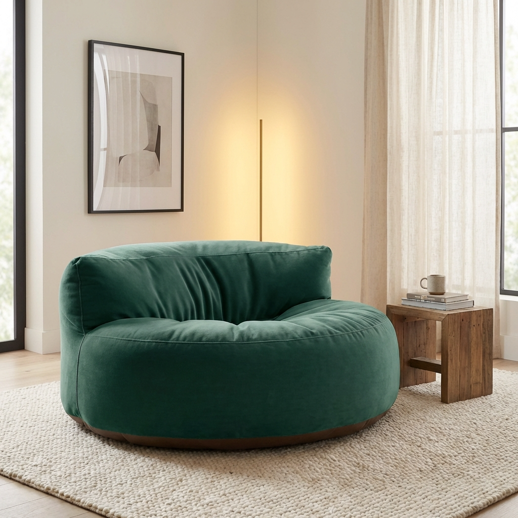 Fluwelen Zitzak Loveseat – Ronde Velvet Zitzak met EPS Vulling voor Woonkamer