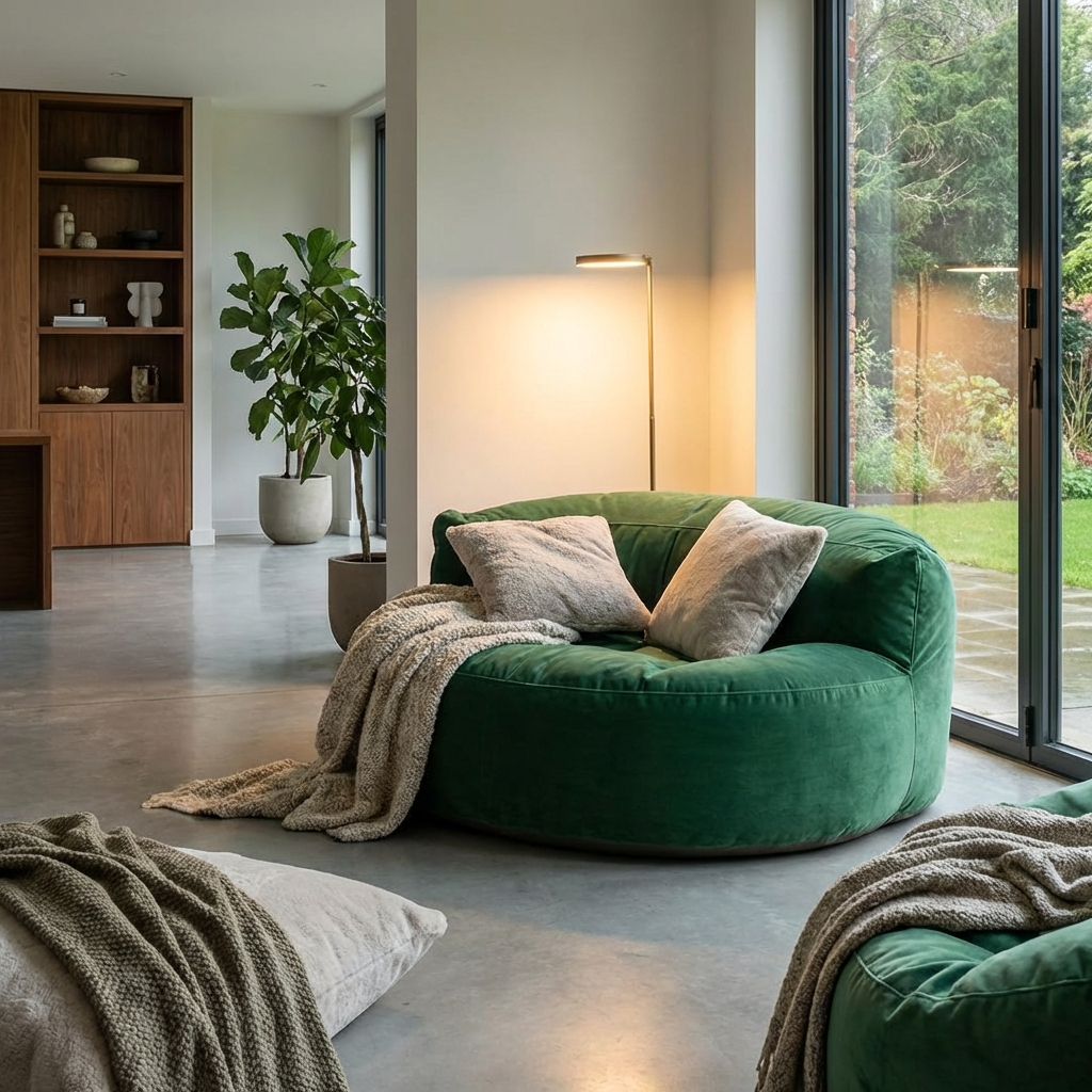 Fluwelen Zitzak Loveseat – Ronde Velvet Zitzak met EPS Vulling voor Woonkamer