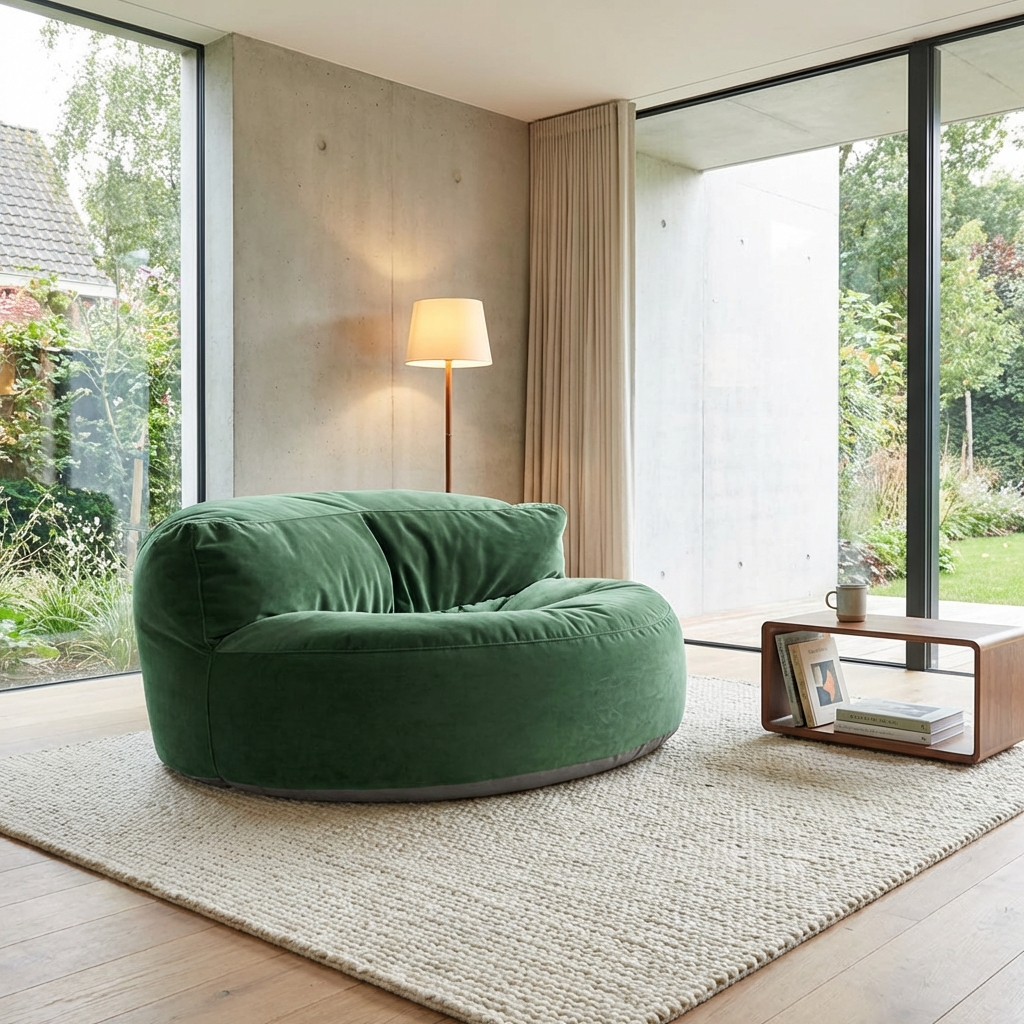 Fluwelen Zitzak Loveseat – Ronde Velvet Zitzak met EPS Vulling voor Woonkamer