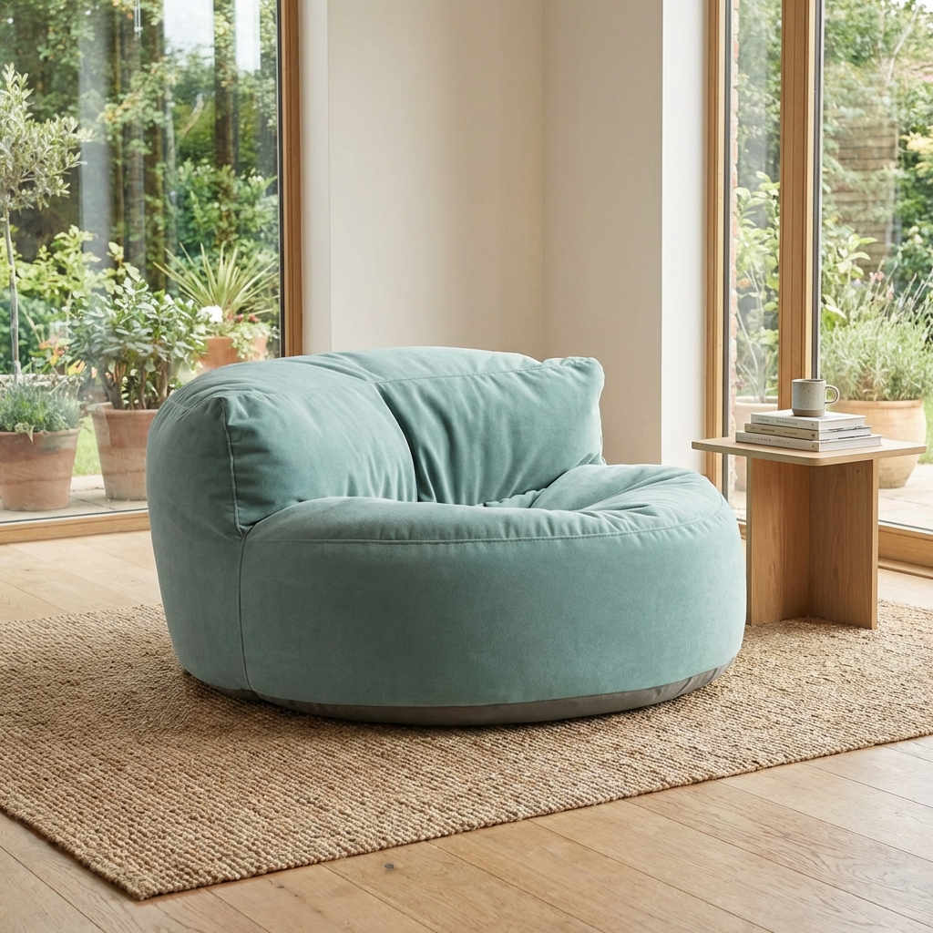 Fluwelen Zitzak Loveseat – Ronde Velvet Zitzak met EPS Vulling voor Woonkamer