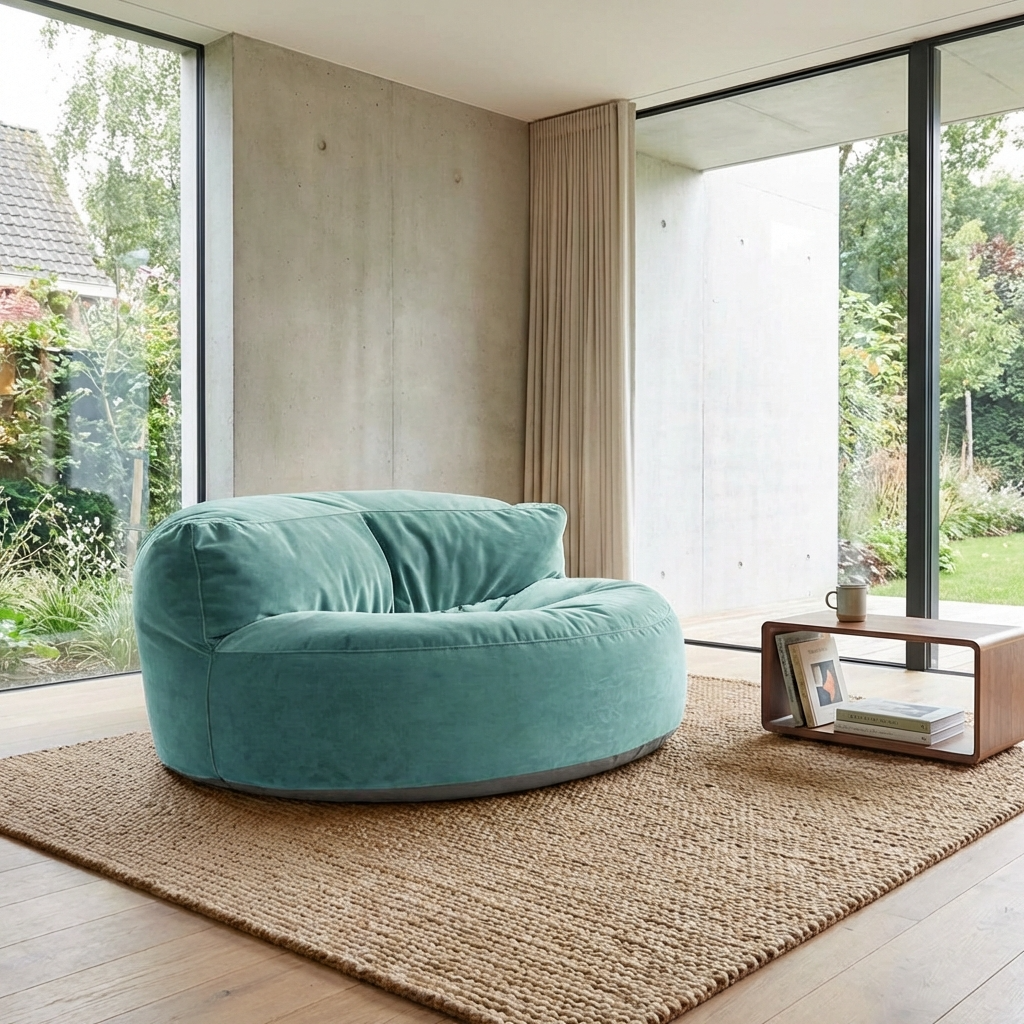 Fluwelen Zitzak Loveseat – Ronde Velvet Zitzak met EPS Vulling voor Woonkamer