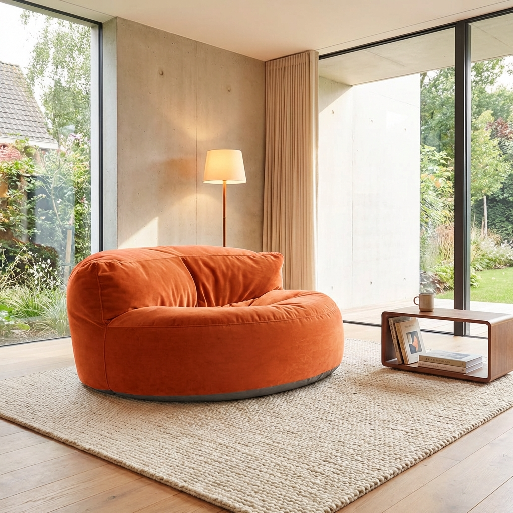 Fluwelen Zitzak Loveseat – Ronde Velvet Zitzak met EPS Vulling voor Woonkamer