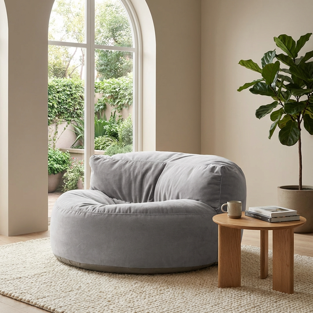 Fluwelen Zitzak Loveseat – Ronde Velvet Zitzak met EPS Vulling voor Woonkamer