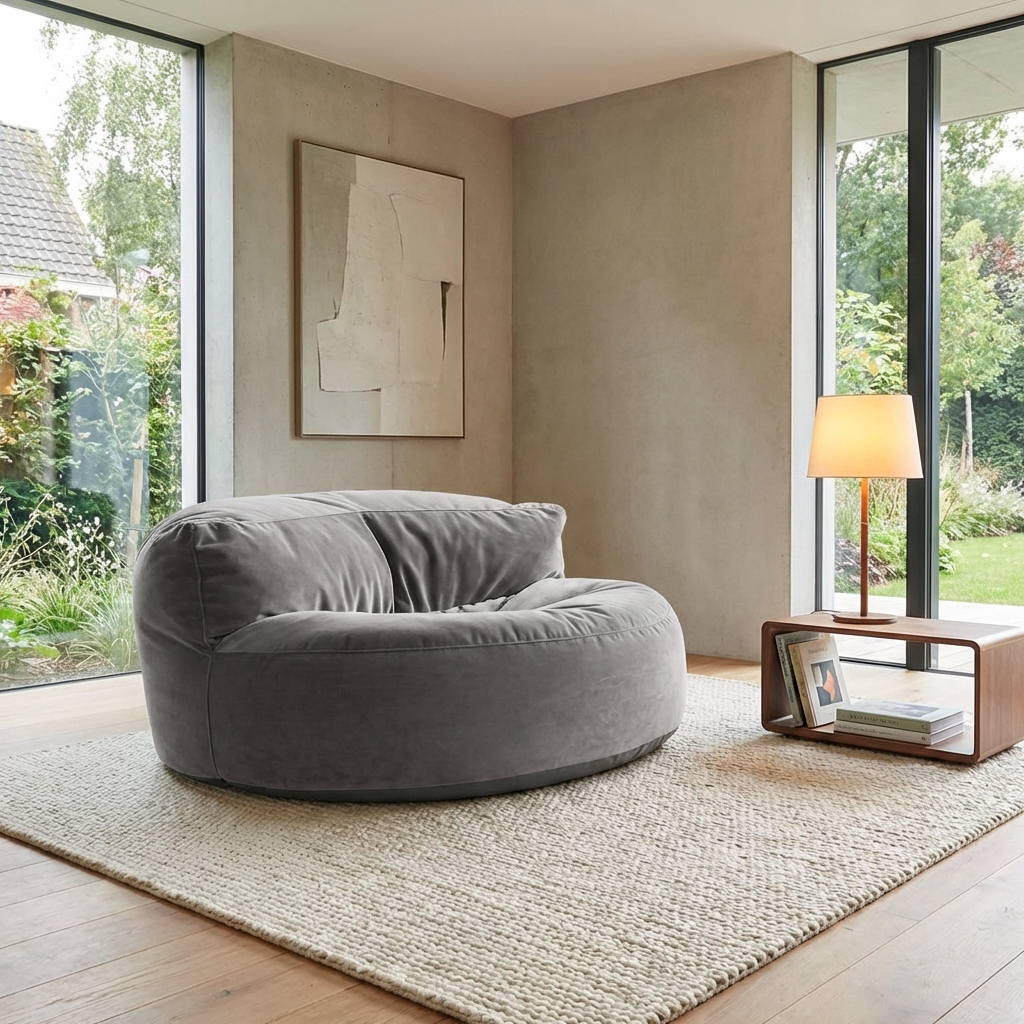 Fluwelen Zitzak Loveseat – Ronde Velvet Zitzak met EPS Vulling voor Woonkamer