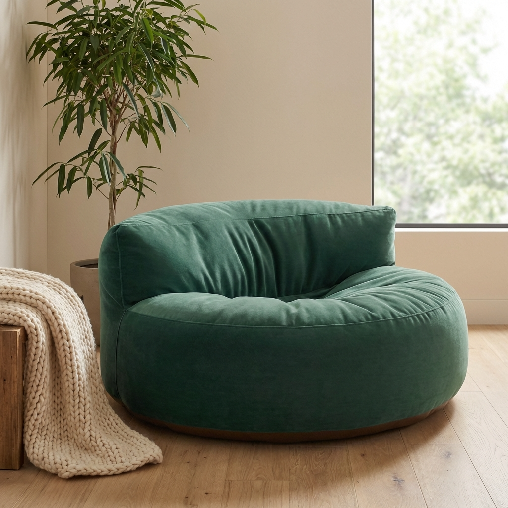 Fluwelen Zitzak Loveseat – Ronde Velvet Zitzak met EPS Vulling voor Woonkamer