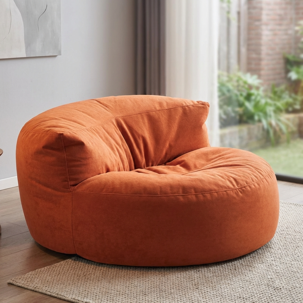 Fluwelen Zitzak Loveseat – Ronde Velvet Zitzak met EPS Vulling voor Woonkamer