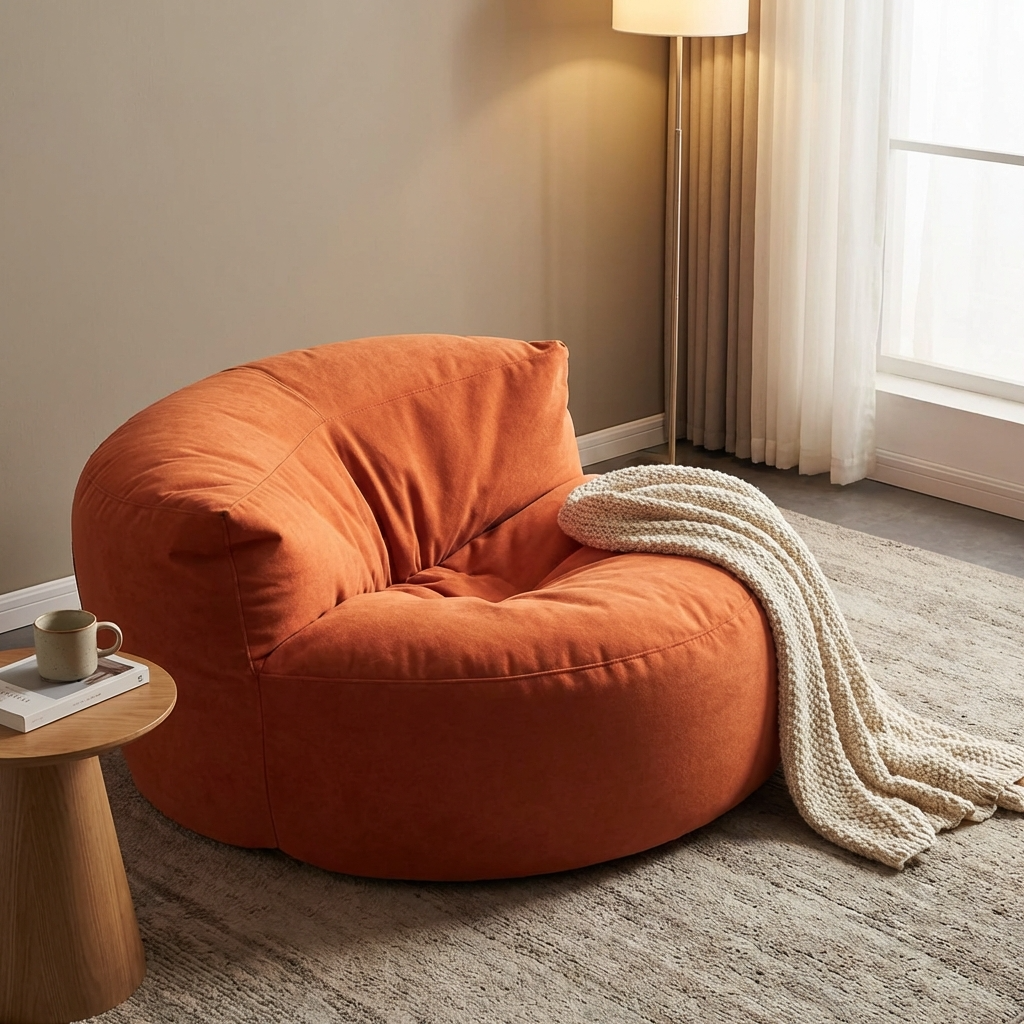 Fluwelen Zitzak Loveseat – Ronde Velvet Zitzak met EPS Vulling voor Woonkamer