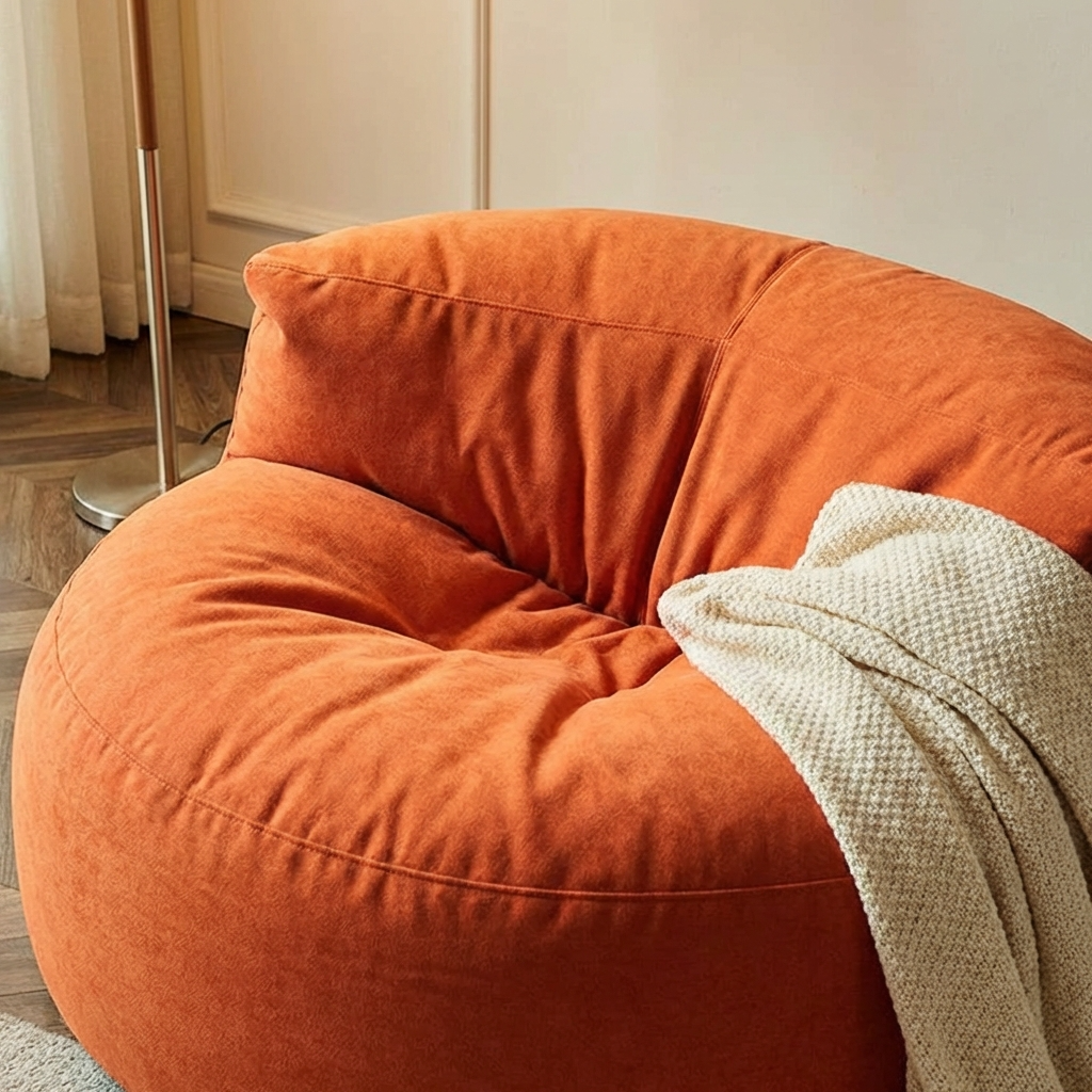 Fluwelen Zitzak Loveseat – Ronde Velvet Zitzak met EPS Vulling voor Woonkamer