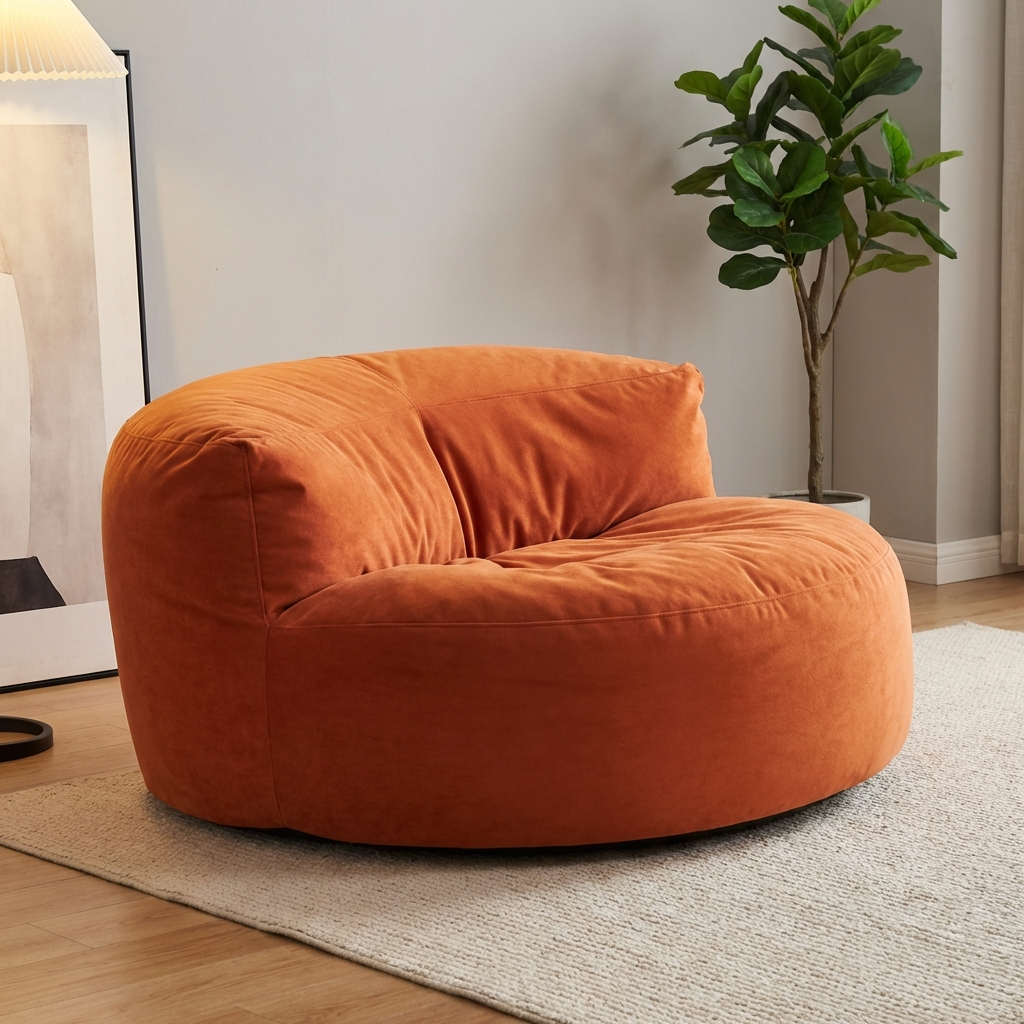 Fluwelen Zitzak Loveseat – Ronde Velvet Zitzak met EPS Vulling voor Woonkamer