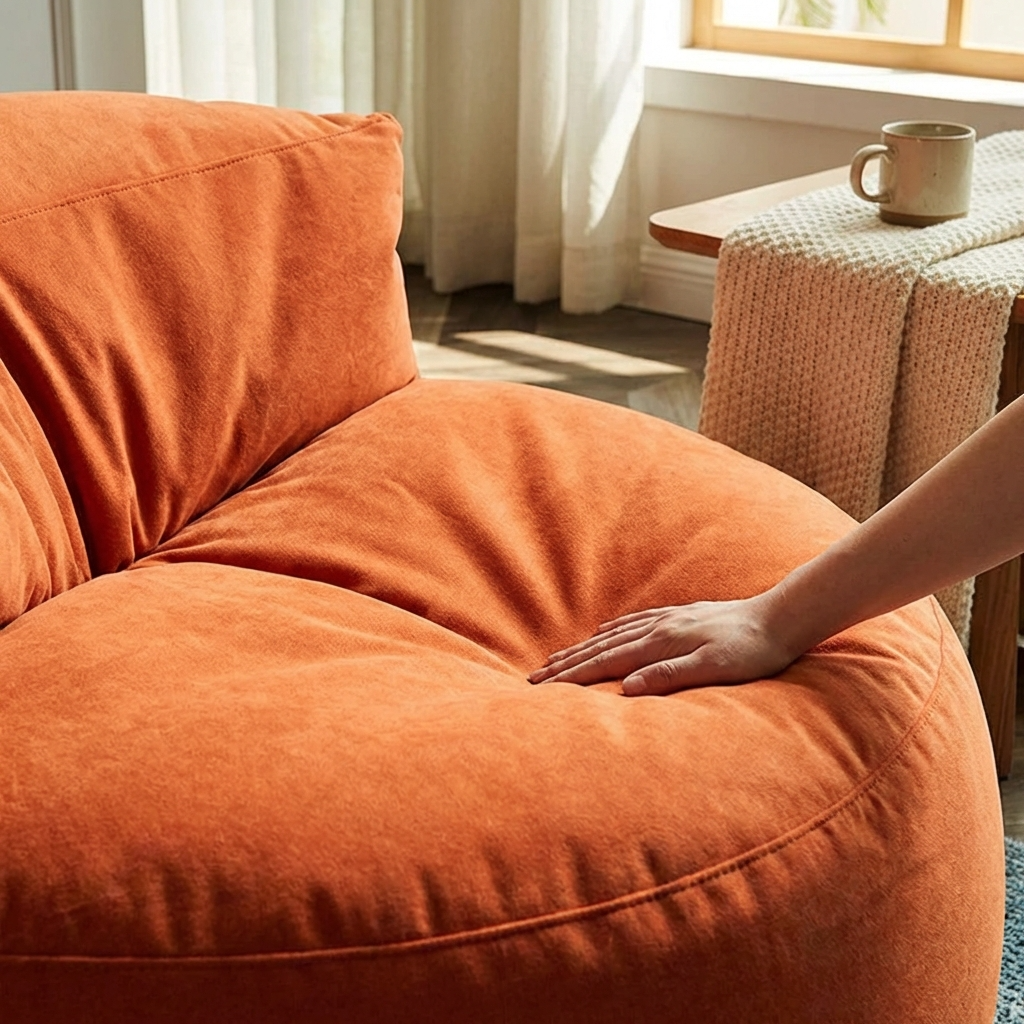 Fluwelen Zitzak Loveseat – Ronde Velvet Zitzak met EPS Vulling voor Woonkamer