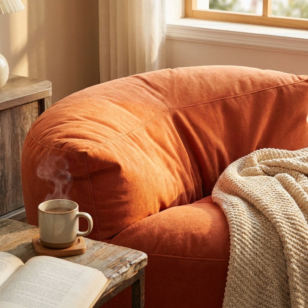 Fluwelen Zitzak Loveseat – Ronde Velvet Zitzak met EPS Vulling voor Woonkamer