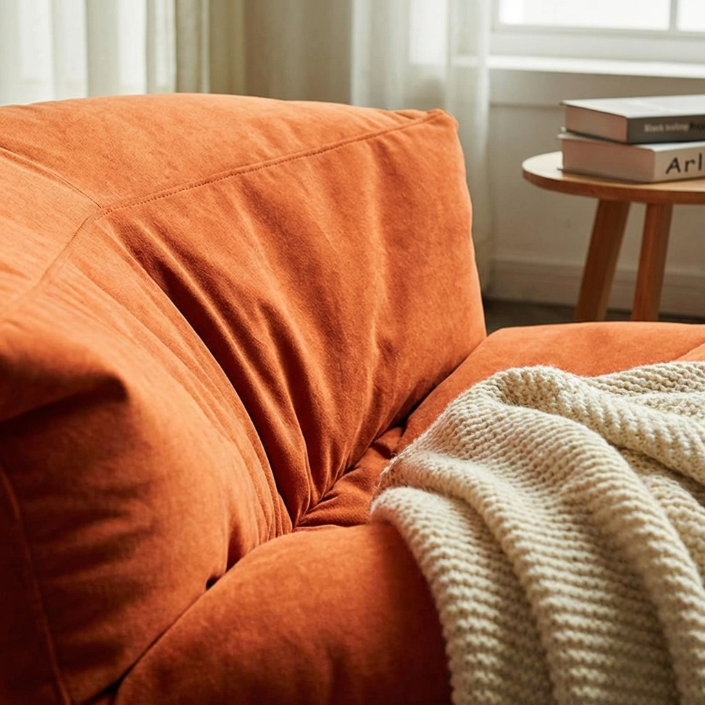 Fluwelen Zitzak Loveseat – Ronde Velvet Zitzak met EPS Vulling voor Woonkamer