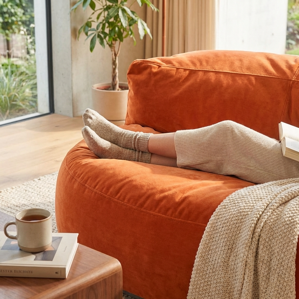 Fluwelen Zitzak Loveseat – Ronde Velvet Zitzak met EPS Vulling voor Woonkamer
