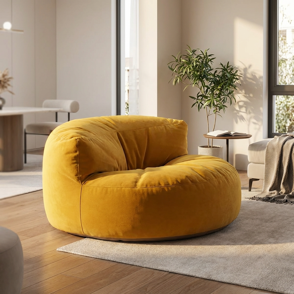 Fluwelen Zitzak Loveseat – Ronde Velvet Zitzak met EPS Vulling voor Woonkamer