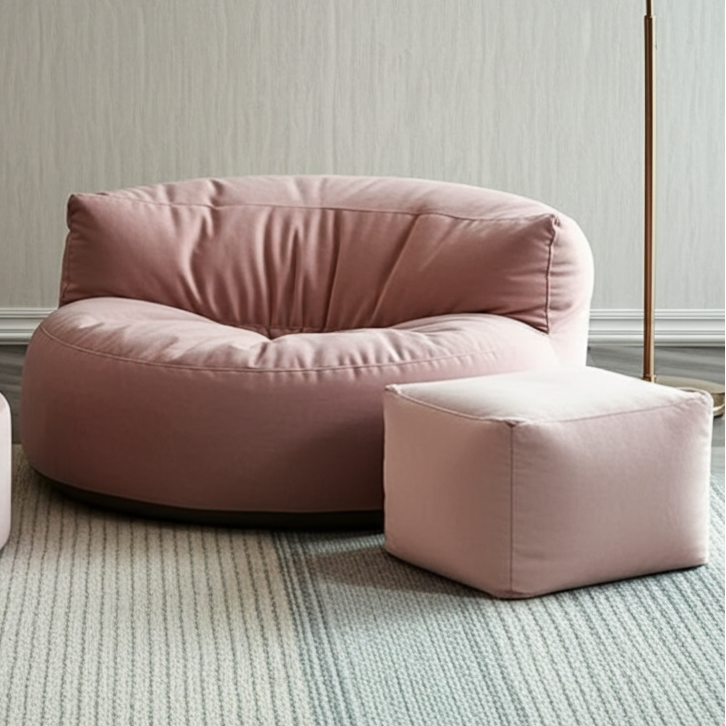 Fluwelen Zitzak Loveseat – Ronde Velvet Zitzak met EPS Vulling voor Woonkamer