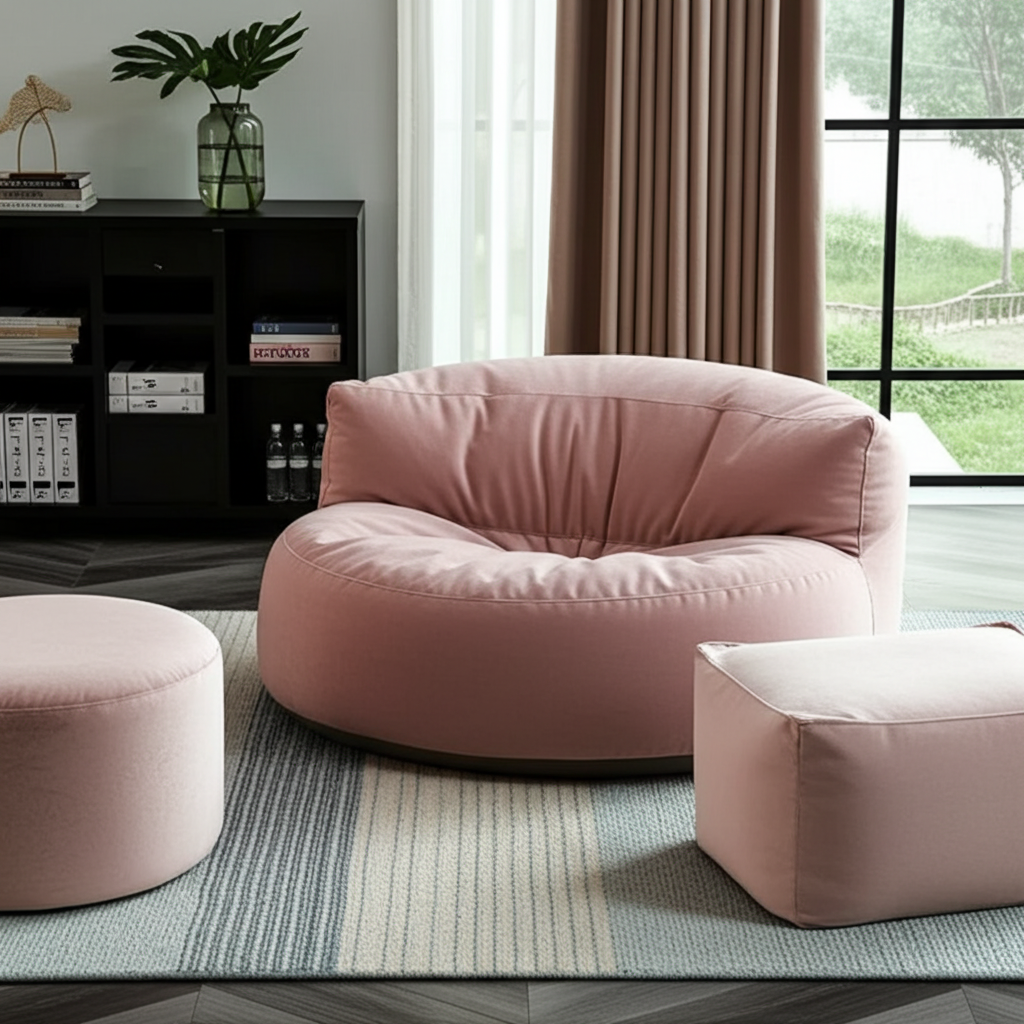 Fluwelen Zitzak Loveseat – Ronde Velvet Zitzak met EPS Vulling voor Woonkamer