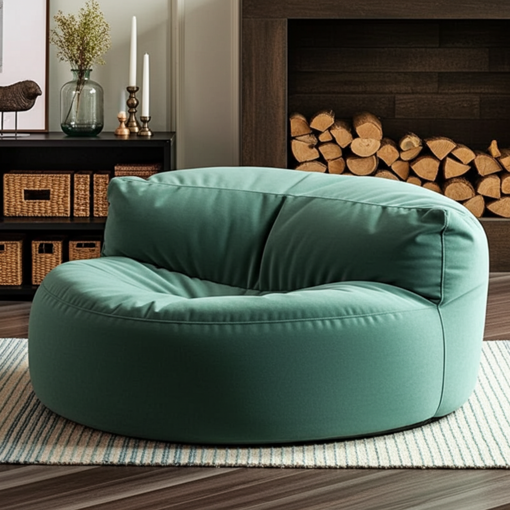 Fluwelen Zitzak Loveseat – Ronde Velvet Zitzak met EPS Vulling voor Woonkamer