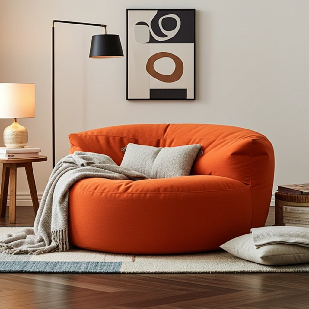 Fluwelen Zitzak Loveseat – Ronde Velvet Zitzak met EPS Vulling voor Woonkamer