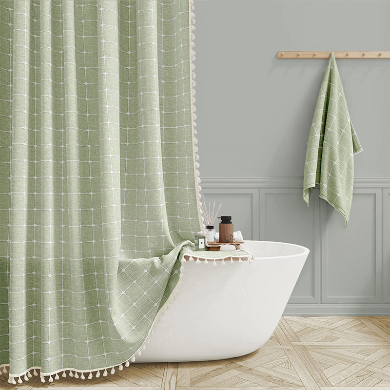 Bohemian Linnen Douchegordijn met Kwastjes – Waterdicht Design voor Badkamer